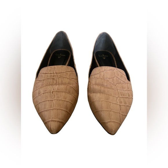Lulus Crocodile-Embossed Genuine Leather Loafers | Sand Beige Flats, Size 9 - Picture 4 of 6